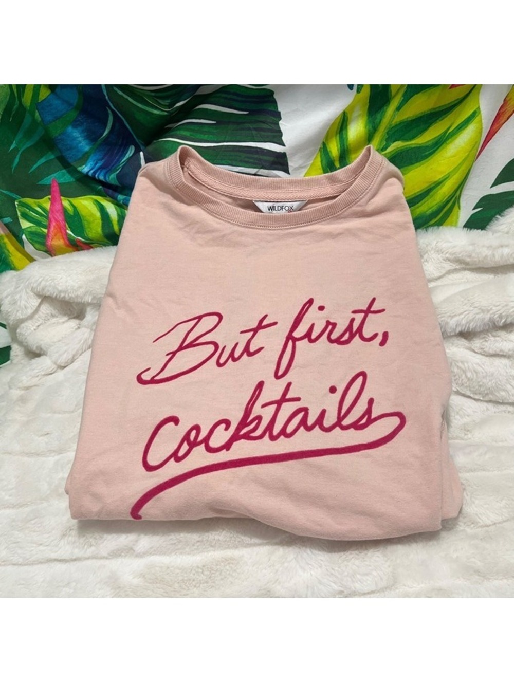 NWT Wildfox “But First, Cocktails” Medium Blush Pink Preppy Sweatshirt